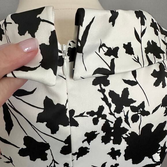 Kay Unger Satin Sheath Portrait Collar Party Cocktail Dress Sz 8 Black and White - Picture 4 of 13